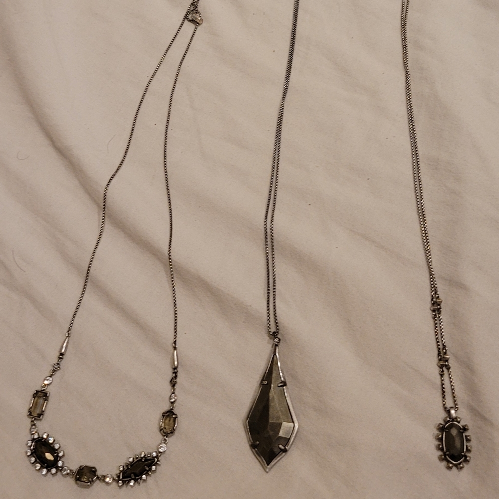 3 NWT Kendra Scott Antique Silver Pyrite Necklaces